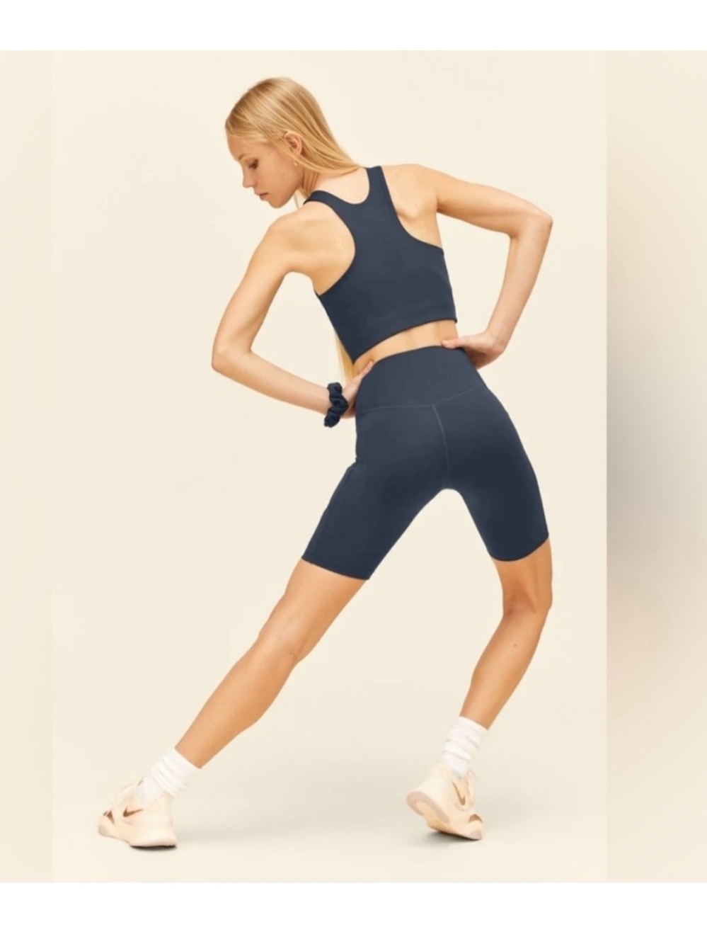 Girlfriend Collective Float High-Rise Bike Shorts in Blue/Green